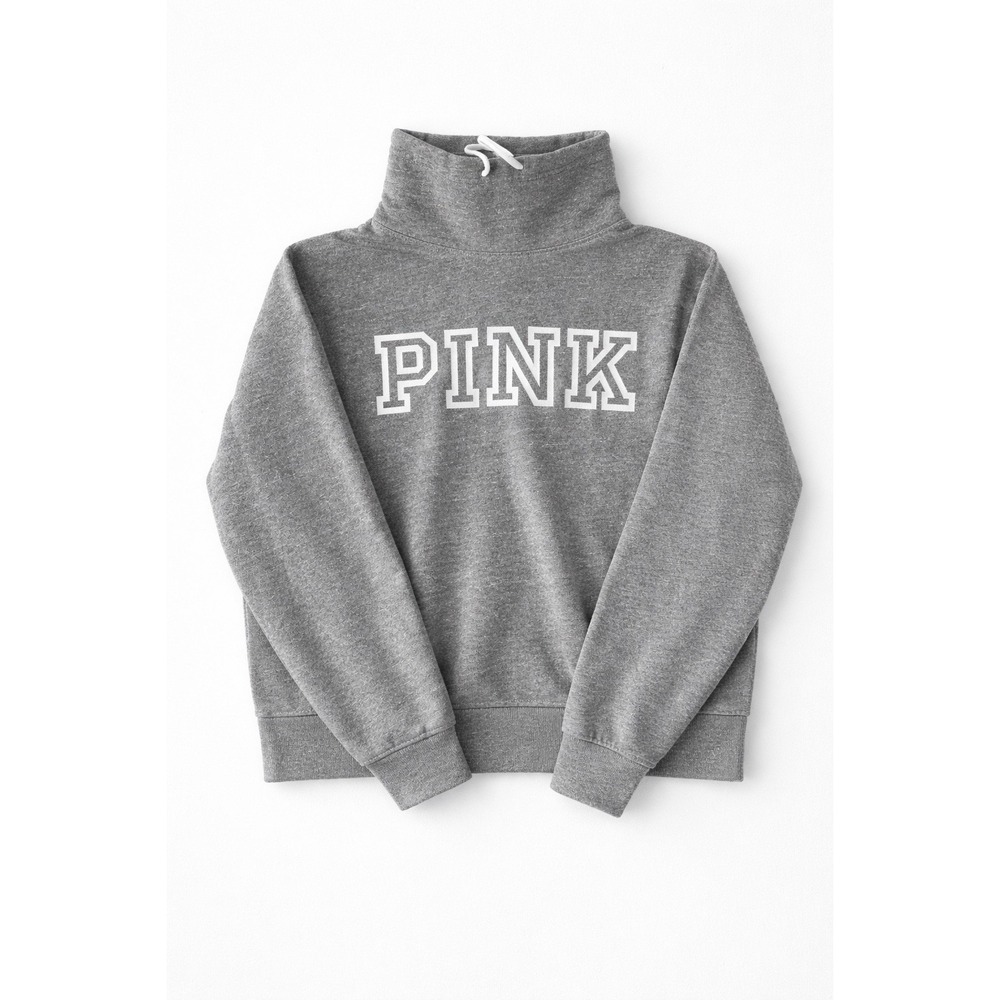 Victoria's Secret PINK Pullover Sweatshirt Gray Spell Out Logo Womens XS